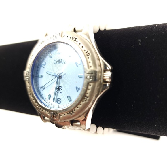 Fossil Blue Stainless Steel Diver Watch AM-3279 100 Meters/300 Ft New Battery - Picture 3 of 16